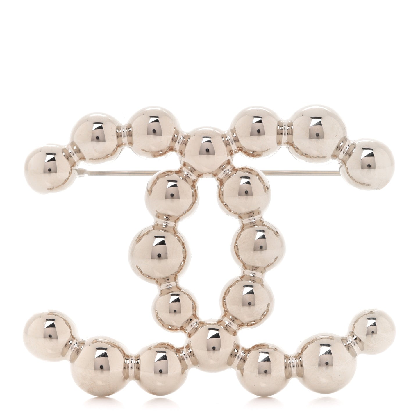 Metal Beaded CC Brooch Gold