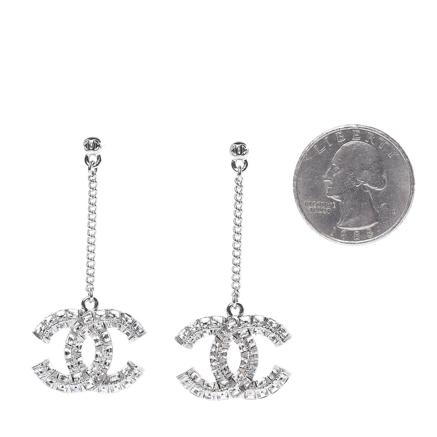 Baguette Crystal CC Drop Earrings Silver