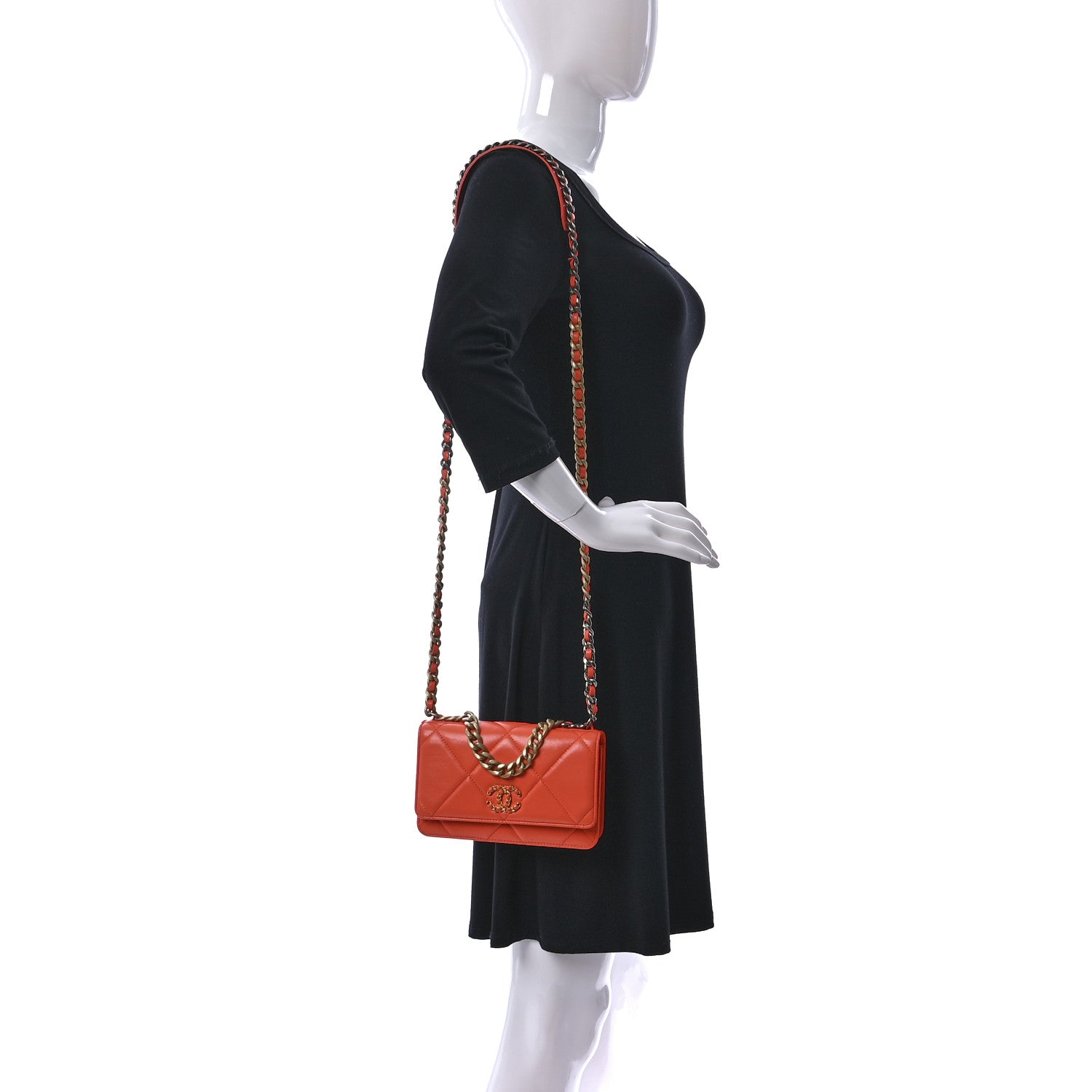 Chanel Lambskin Quilted Chanel 19 Wallet On Chain WOC Orange 2 of 11