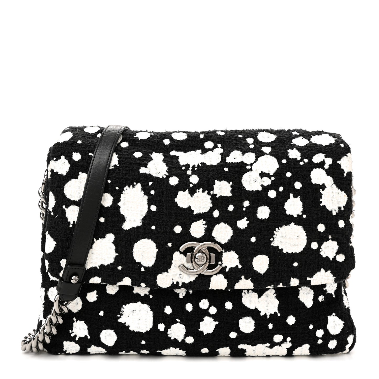 Tweed Paint Splatter Print Flap Black White