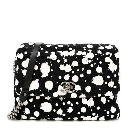 Chanel Tweed Paint Splatter Print Flap Black White 1 of 13