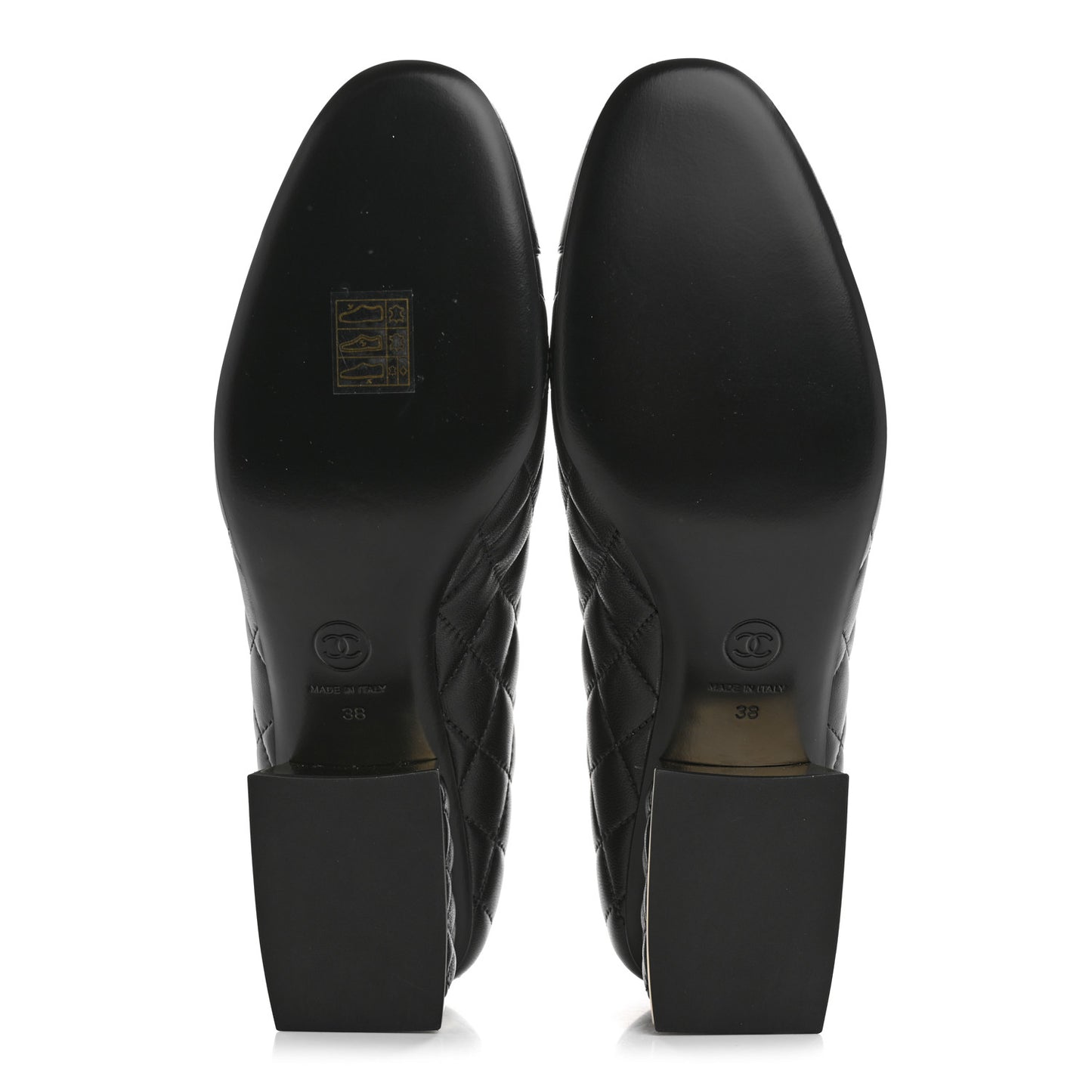 Lambskin Quilted CC Cap Toe Low Heel Pumps 38 Black