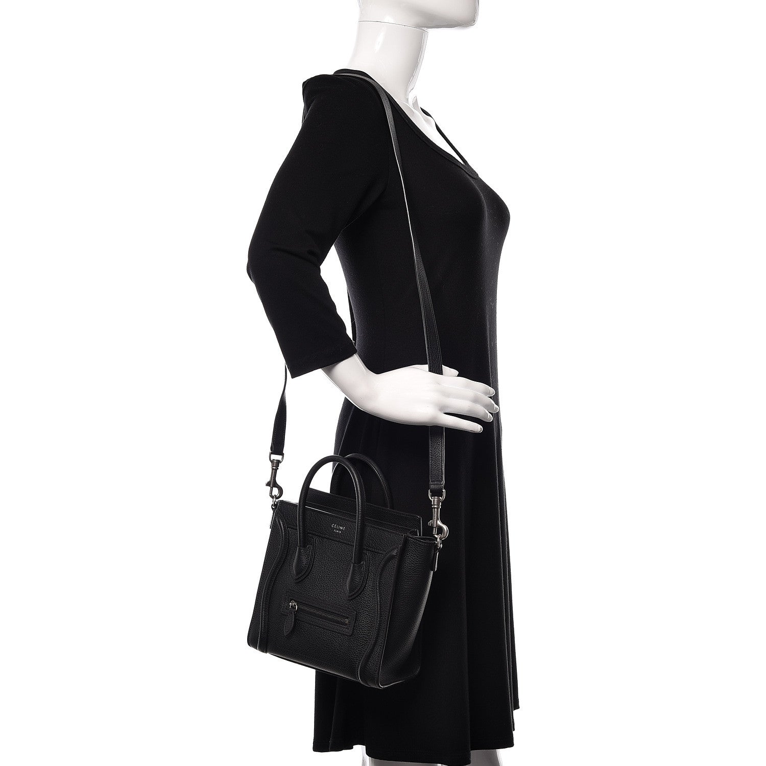Celine Drummed Calfskin Nano Luggage Black 2 of 9