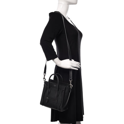 Celine Drummed Calfskin Nano Luggage Black 2 of 9