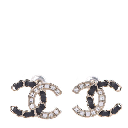 Chanel Crystal Baguette Lambskin Chain CC Vintage Allure Stud Earrings Black Gold 1 of 5