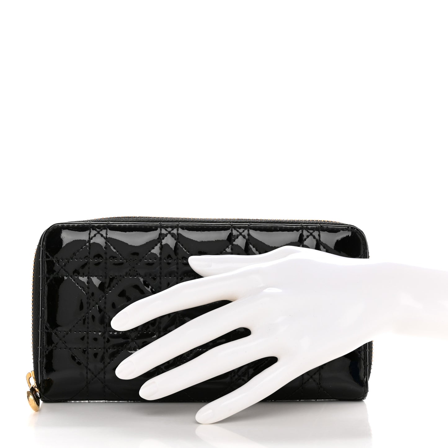 Patent Cannage Lady Dior Continental Wallet Black