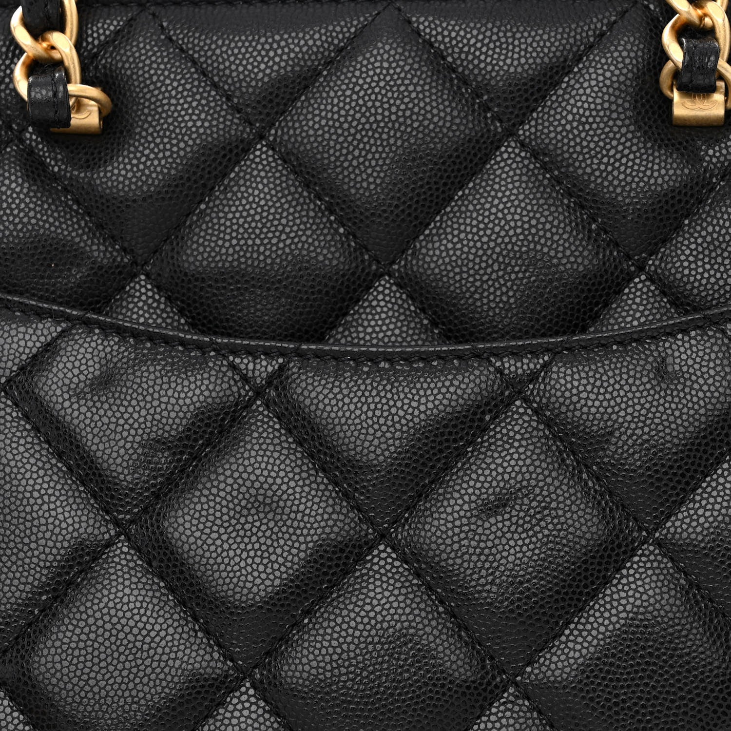 Chanel Shiny Caviar Quilted Chain Handle Shopping Tote Black 11 of 12