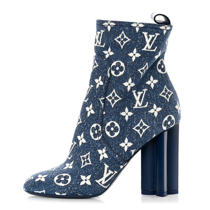 Louis Vuitton Denim Monogram Silhouette Ankle Boots 37 Navy Blue 1 of 8