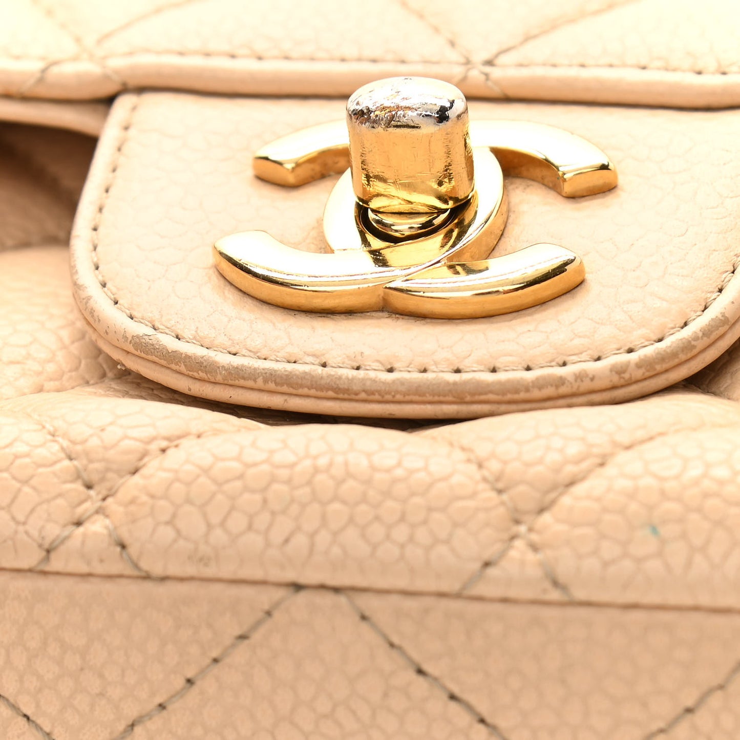 Caviar Quilted Medium Double Flap Beige