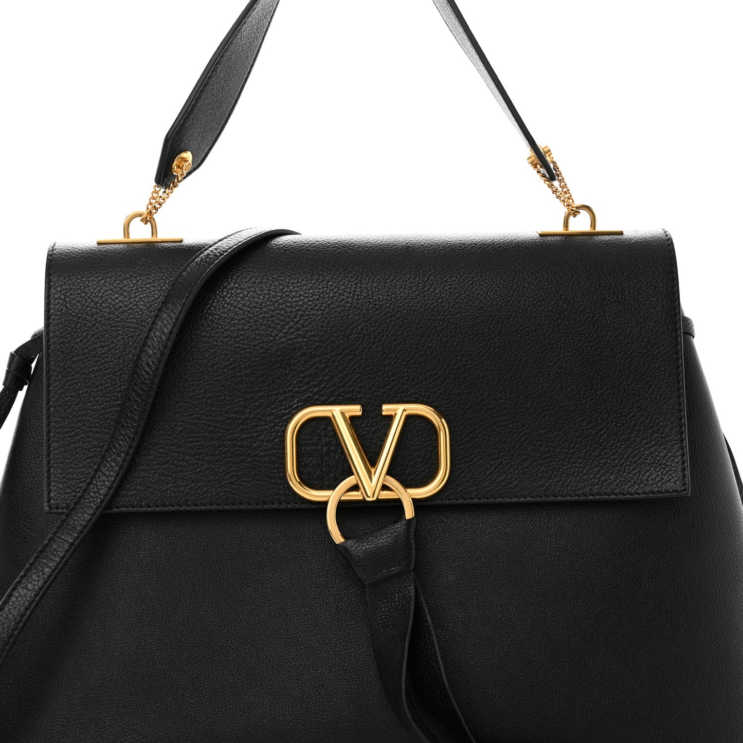 Pebbled Calfskin Large VRing Chain Shoulder Bag Black