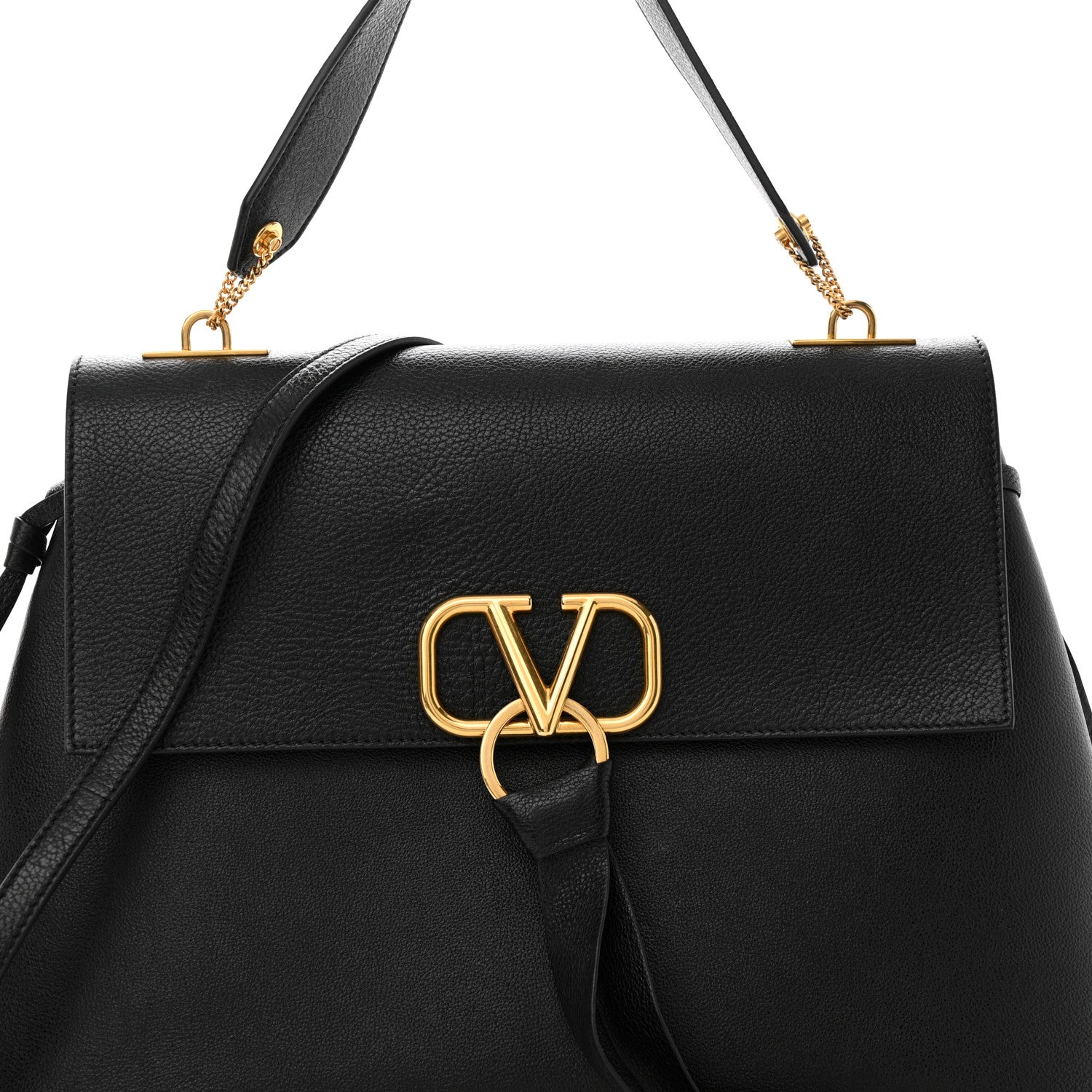 Valentino Garavani Pebbled Calfskin Large VRing Chain Shoulder Bag Black 7 of 10