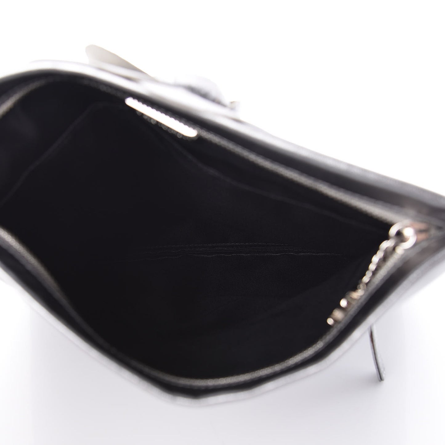 Metallic Lambskin Camellia Beauty Clutch Silver
