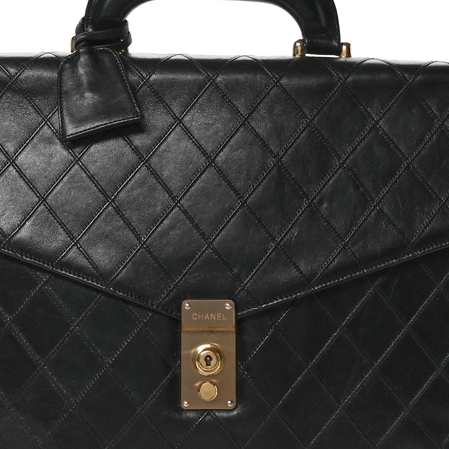 Lambskin Stitched Briefcase Bag Black