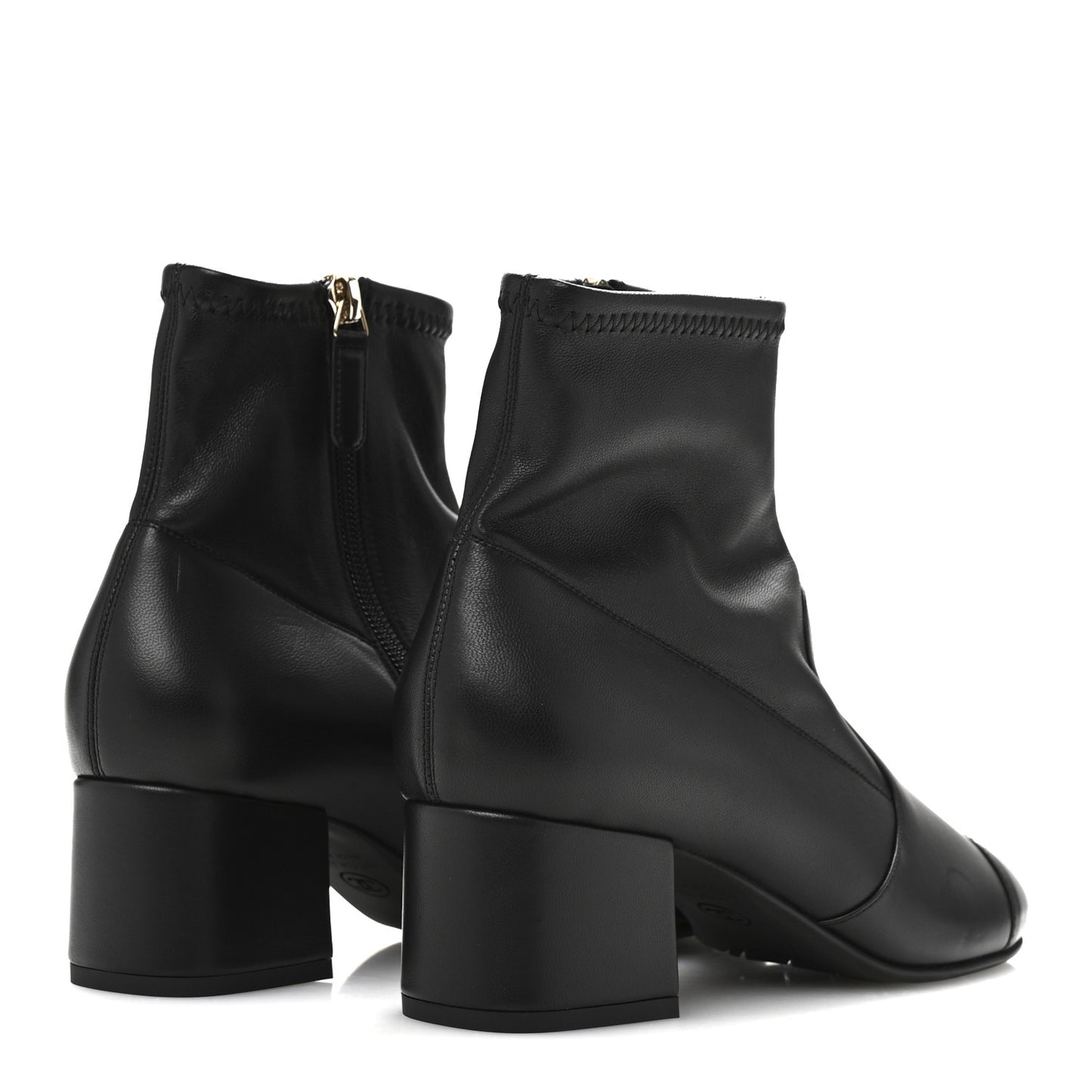 Stretch Lambskin Cap Toe CC Uniform Short Boots 37.5 Black