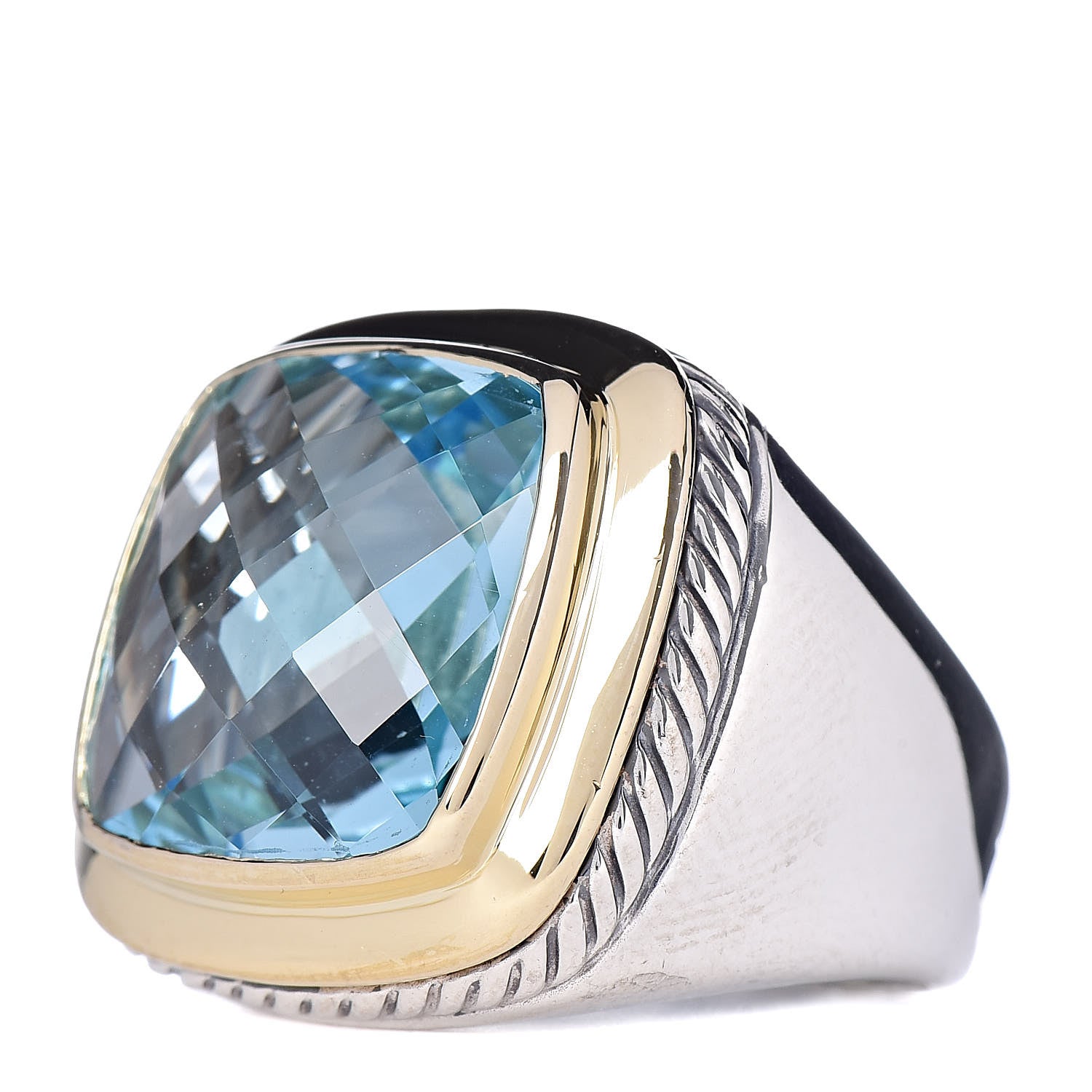 David Yurman Sterling Silver 18K Yellow Gold Blue Topaz 14mm Albion Statement Ring 53 6.25 3 of 5