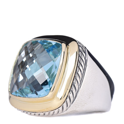 David Yurman Sterling Silver 18K Yellow Gold Blue Topaz 14mm Albion Statement Ring 53 6.25 3 of 5