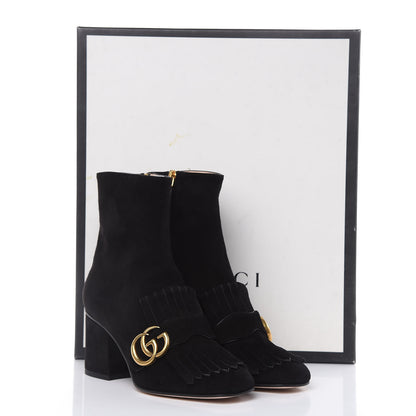 Gucci Kid Scamosciato GG Marmont Fringe 75mm Ankle Boots 35 Black 9 of 9