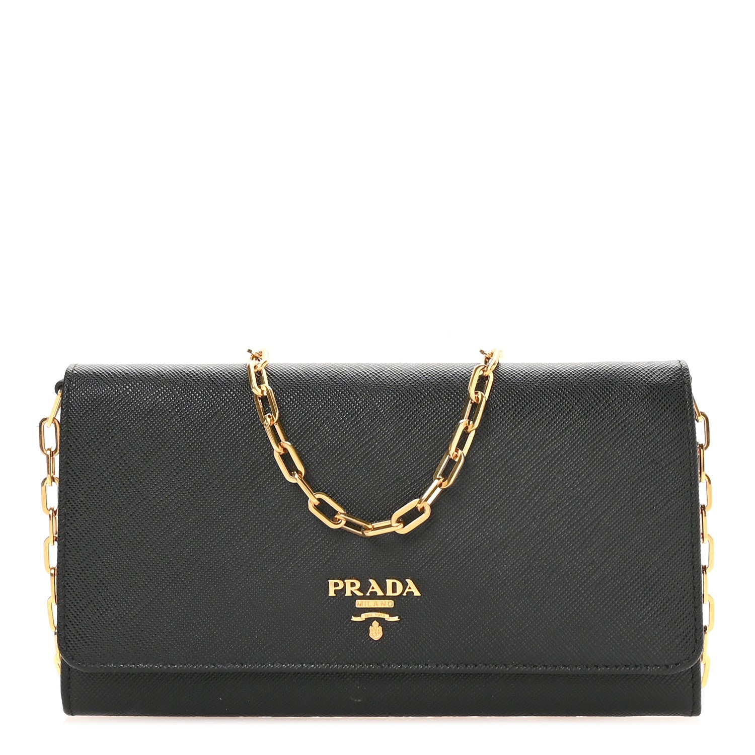 Prada Saffiano Metal Oro Chain Wallet Black 1 of 11
