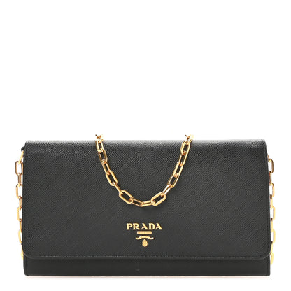 Prada Saffiano Metal Oro Chain Wallet Black 1 of 11