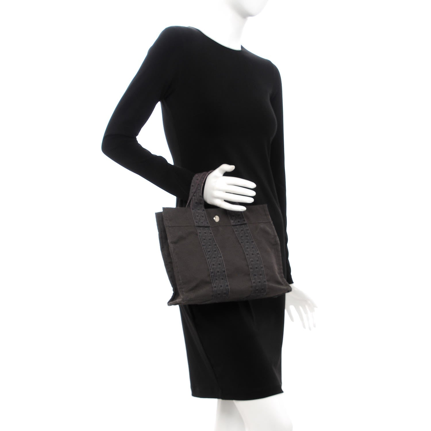 Hermes Canvas Herline PM Tote Grey 2 of 7
