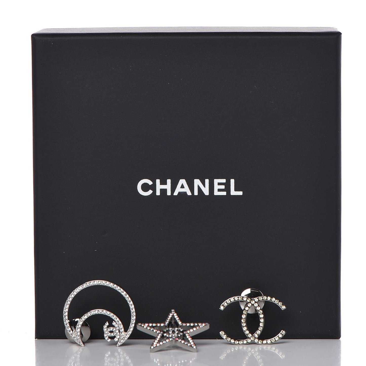 Crystal CC Moon Star Pin Brooch Set Silver