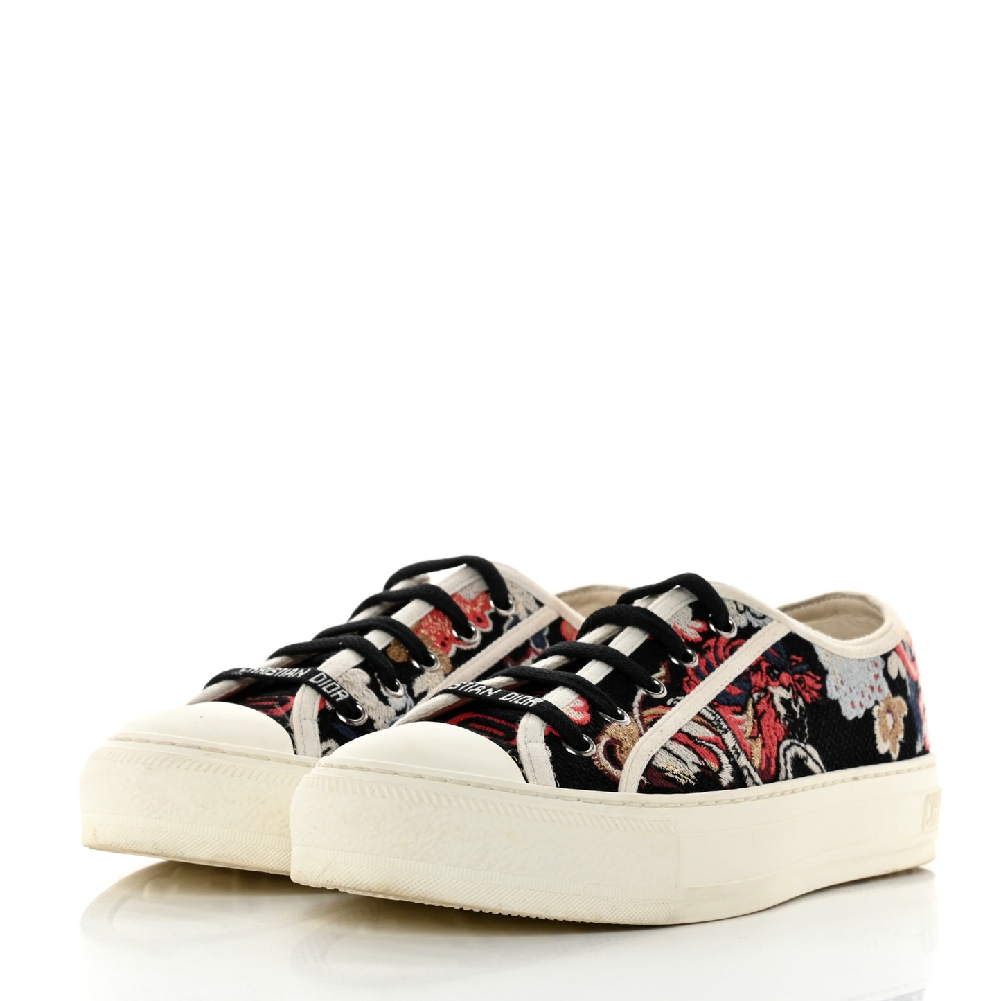 Cotton Floral Pop Embroidered Walk'N'Dior Low Top Sneakers 37 Red Multicolor