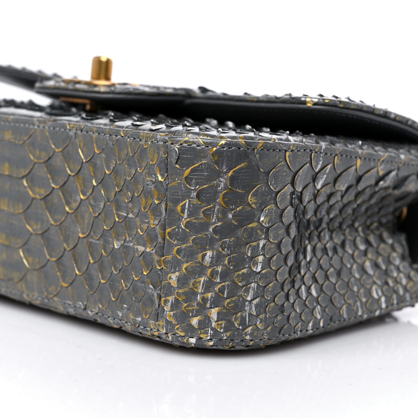Snakeskin Mini Rectangular Flap Grey Gold