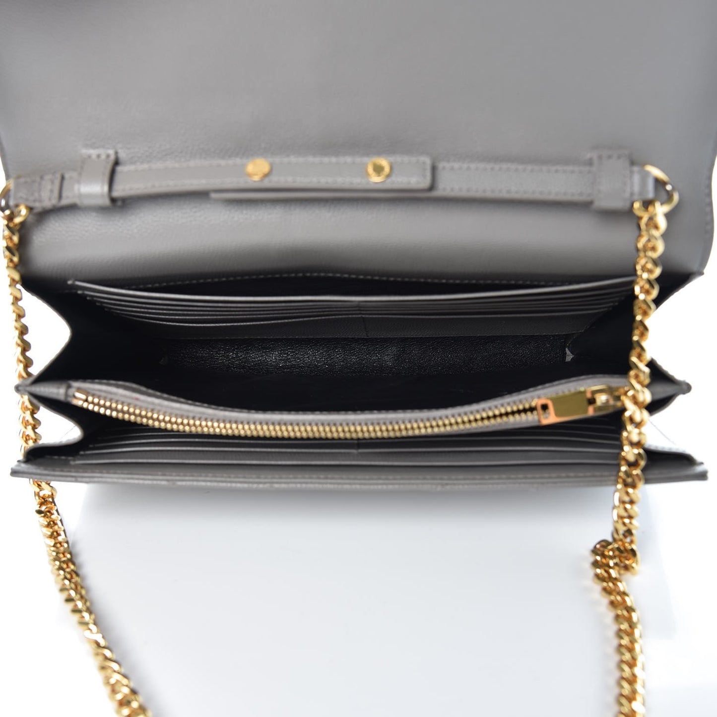 Grain De Poudre Matelasse Chevron Monogram Chain Wallet Oyster Grey