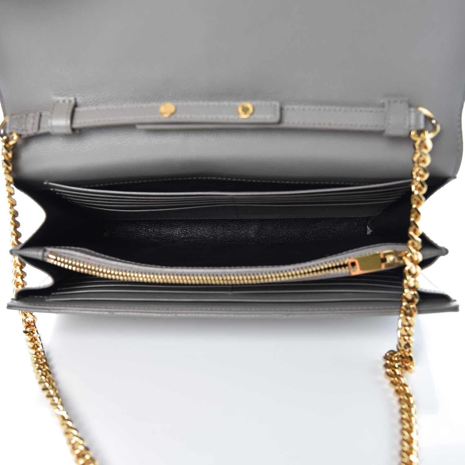 Saint Laurent Grain De Poudre Matelasse Chevron Monogram Chain Wallet Oyster Grey 5 of 12
