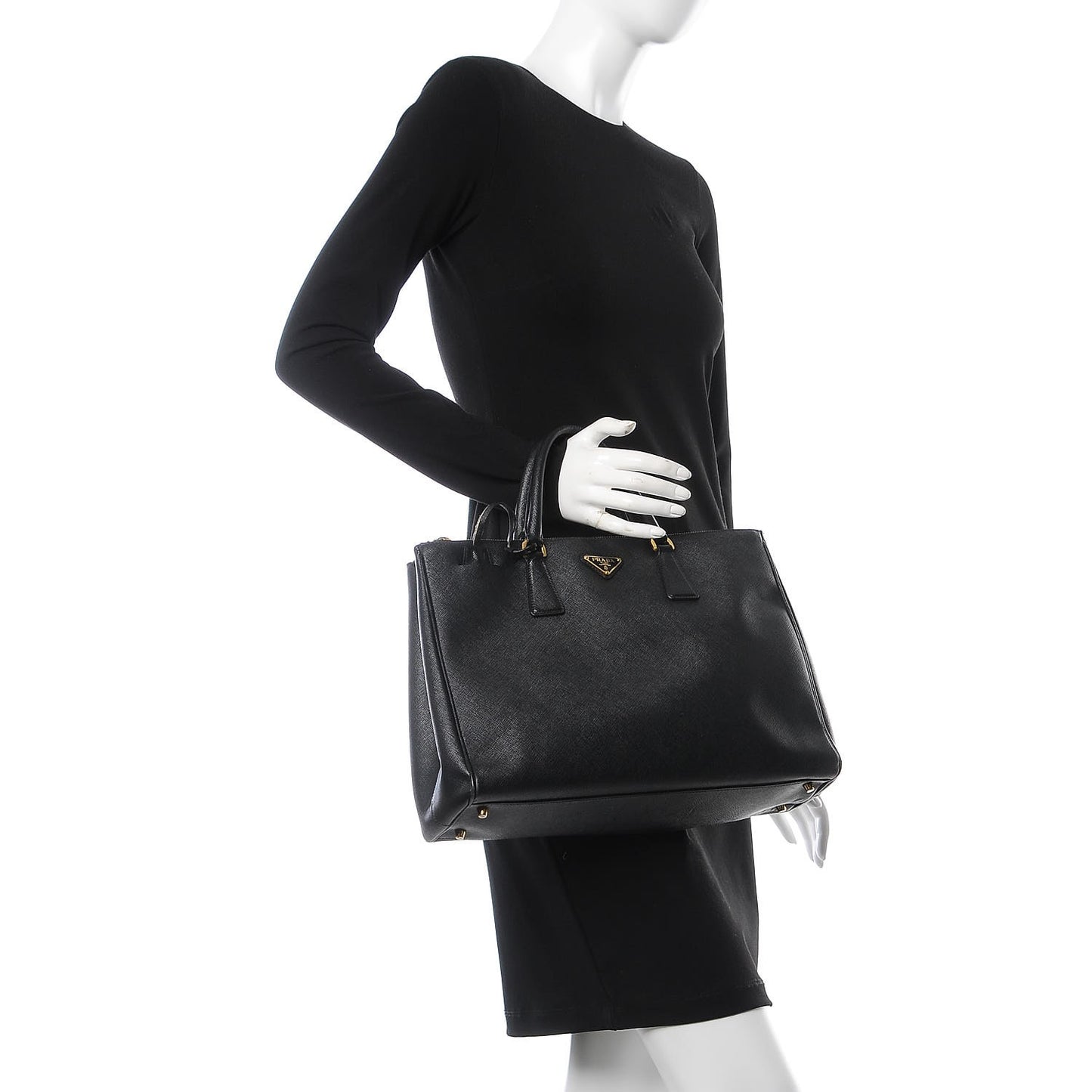 Saffiano Large Galleria Double Zip Tote Black