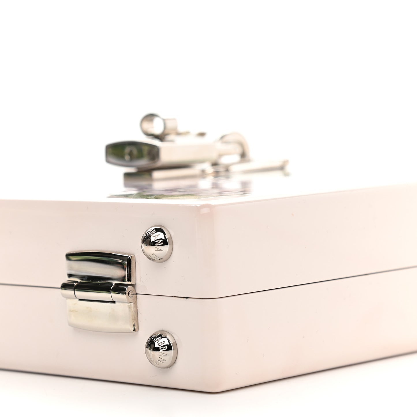Acrylic Floral Print Dolce Box Clutch Ivory