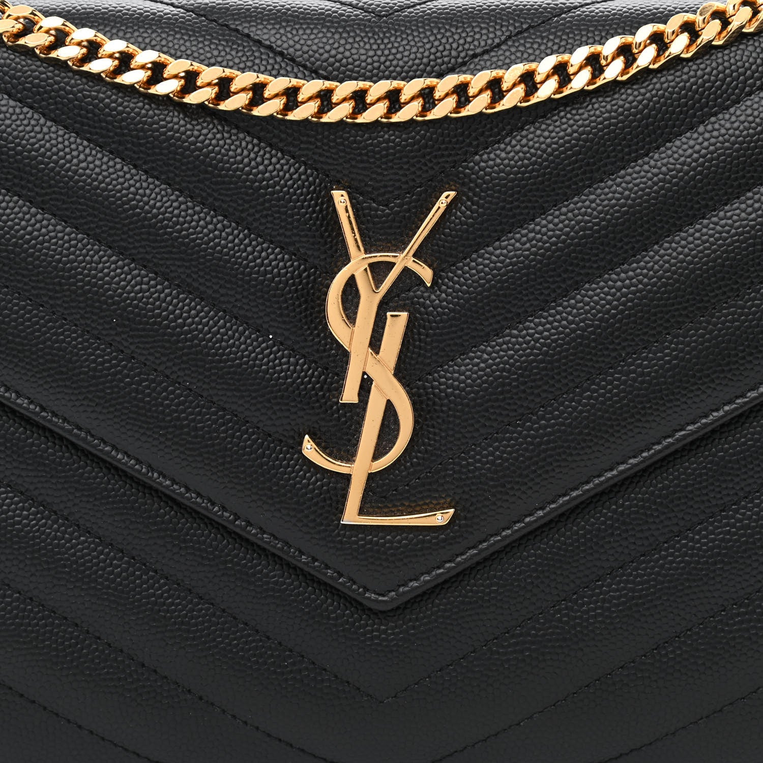 Saint Laurent Grain De Poudre Matelasse Chevron Monogram Chain Wallet Black 8 of 12