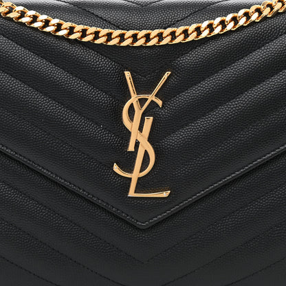 Saint Laurent Grain De Poudre Matelasse Chevron Monogram Chain Wallet Black 8 of 12