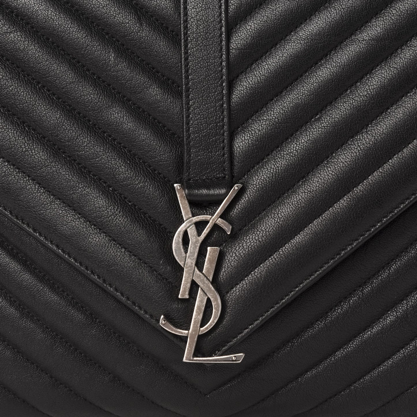 Sheepskin Matelasse Chevron Monogram Large College Satchel Black