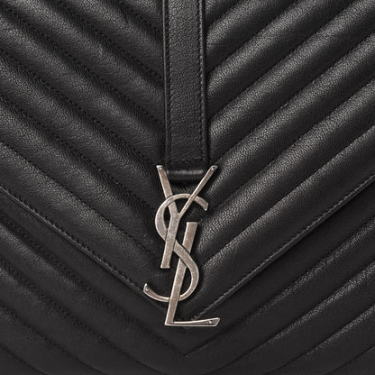 Saint Laurent Sheepskin Matelasse Chevron Monogram Large College Satchel Black 10 of 10