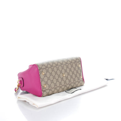 Gucci GG Supreme Monogram Moon Calfskin Small Boston Beige Ebony Hibiscus Red New Rosette 4 of 7