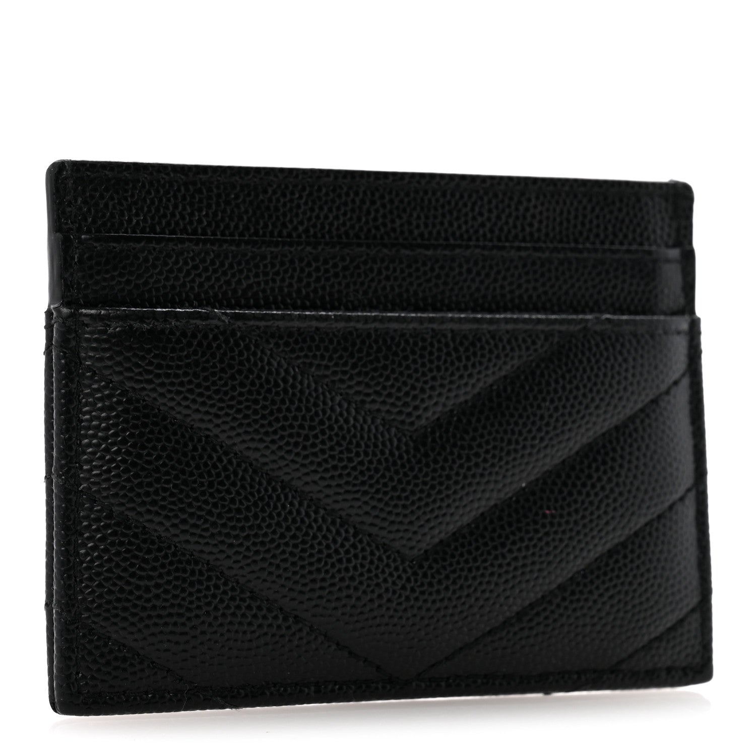 Saint Laurent Grain De Poudre Matelasse Chevron Monochrome Monogram Credit Card Case Black 3 of 10