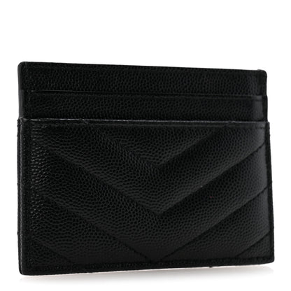 Saint Laurent Grain De Poudre Matelasse Chevron Monochrome Monogram Credit Card Case Black 3 of 10