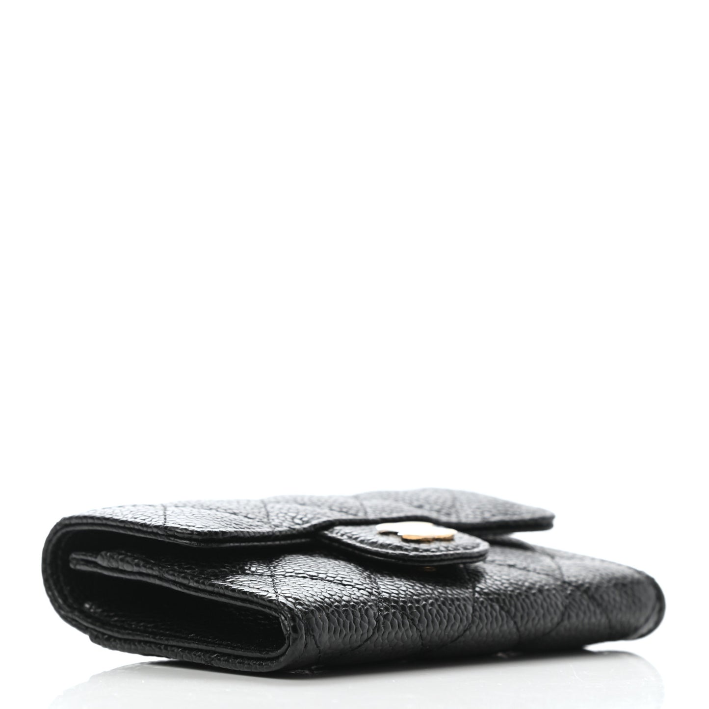 Caviar Quilted Flap Card Holder Wallet Black