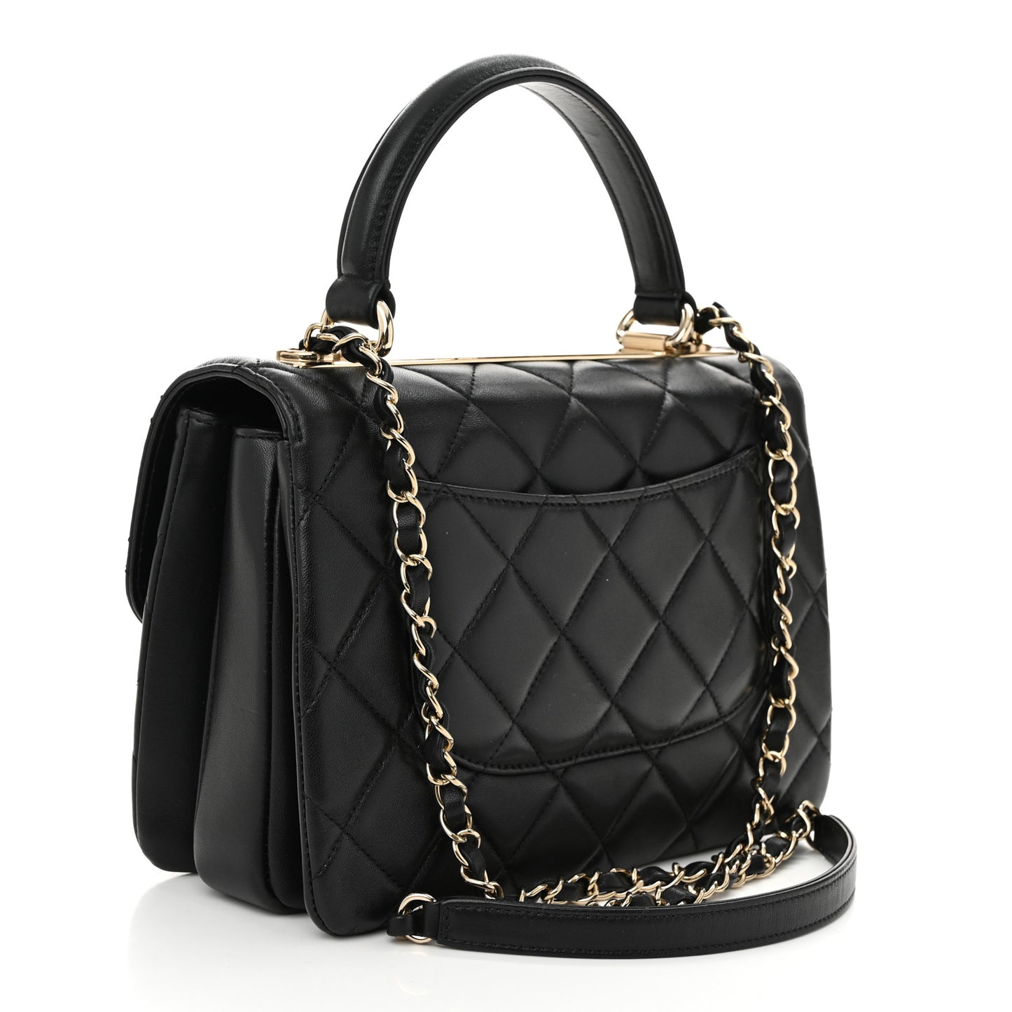 Lambskin Quilted Small Trendy CC Dual Handle Flap Bag Black