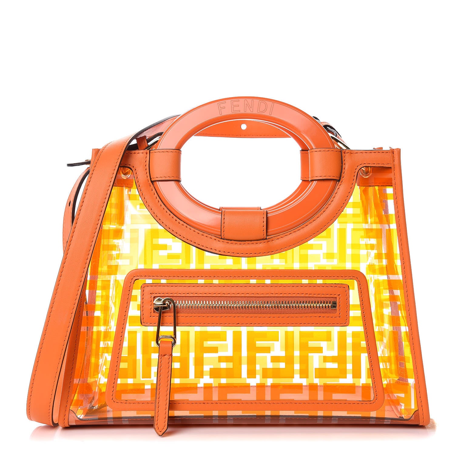 Fendi TPU FF Vitello Century Plexiglass Small Runaway Shopper Tote Aranciata 1 of 10