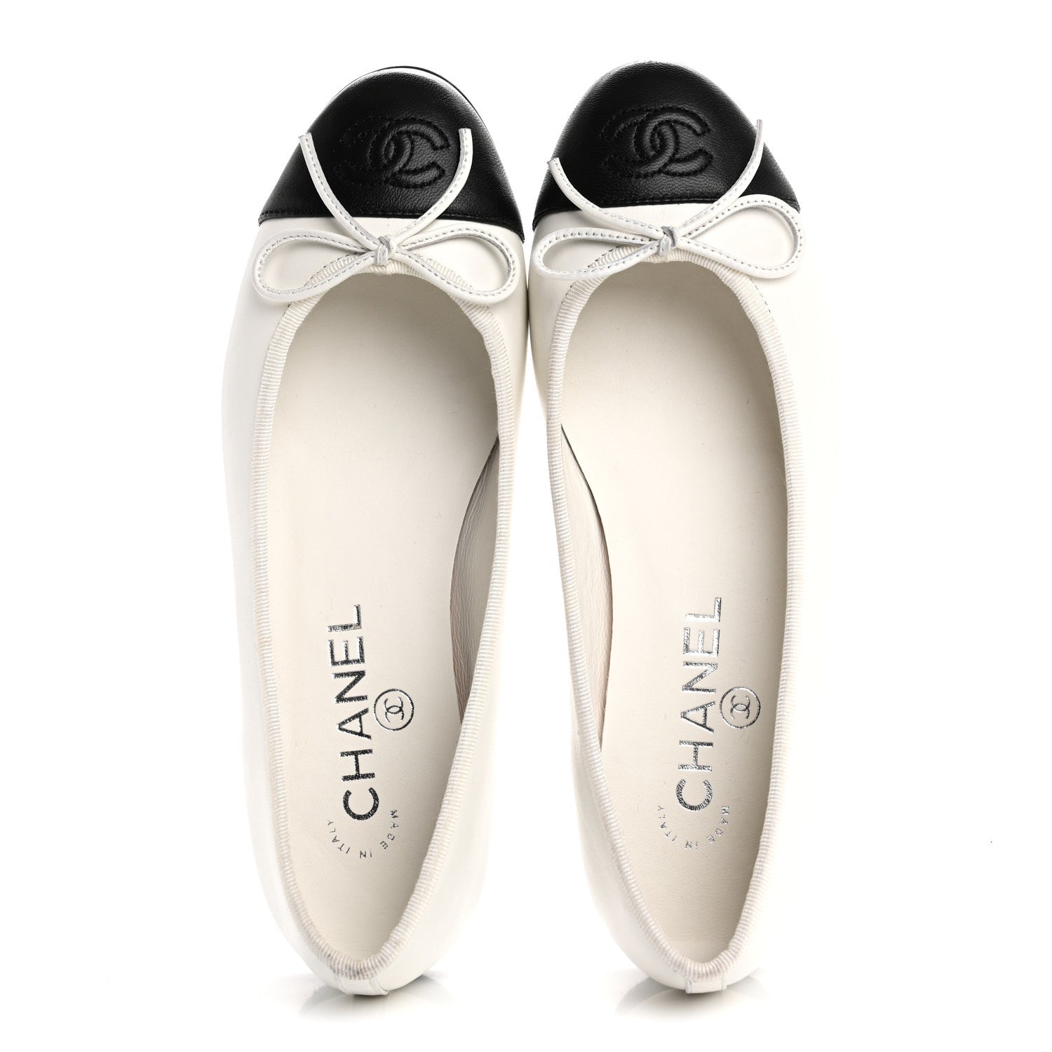 Chanel Lambskin Cap Toe CC Ballerina Flats 36 White Black 2 of 12