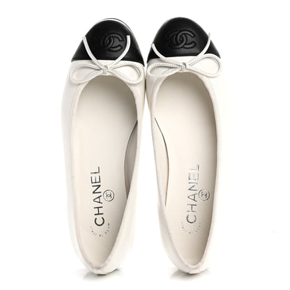 Chanel Lambskin Cap Toe CC Ballerina Flats 36 White Black 2 of 12