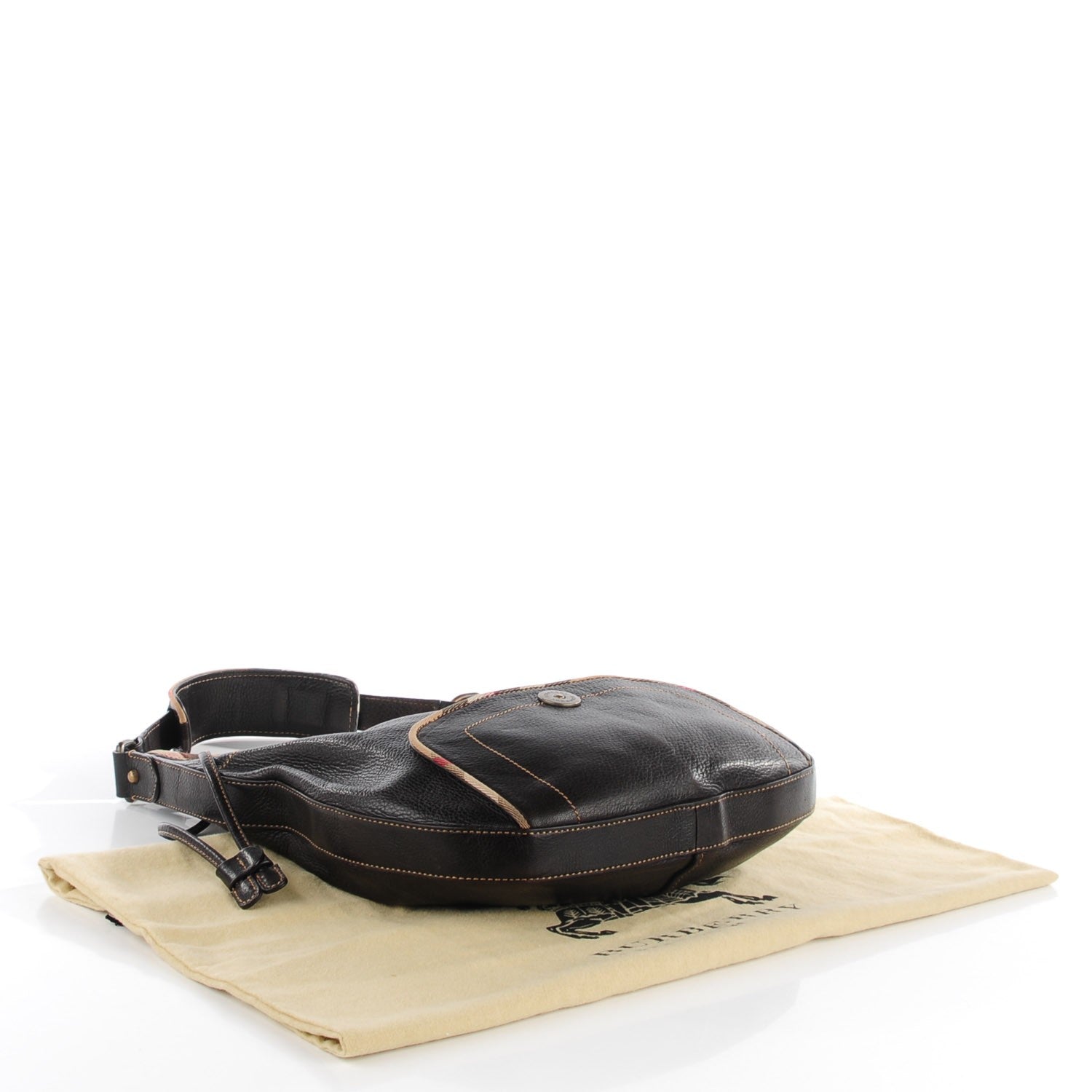 Burberry Leather Nova Check Trim Hobo Black 5 of 7