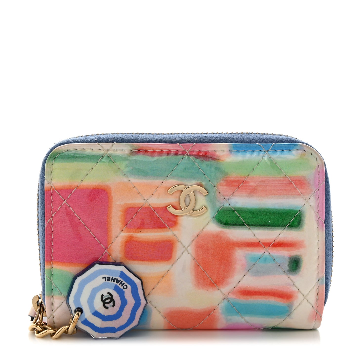 Patent Calfskin Printed Quilted Zip Coin Purse Multicolor