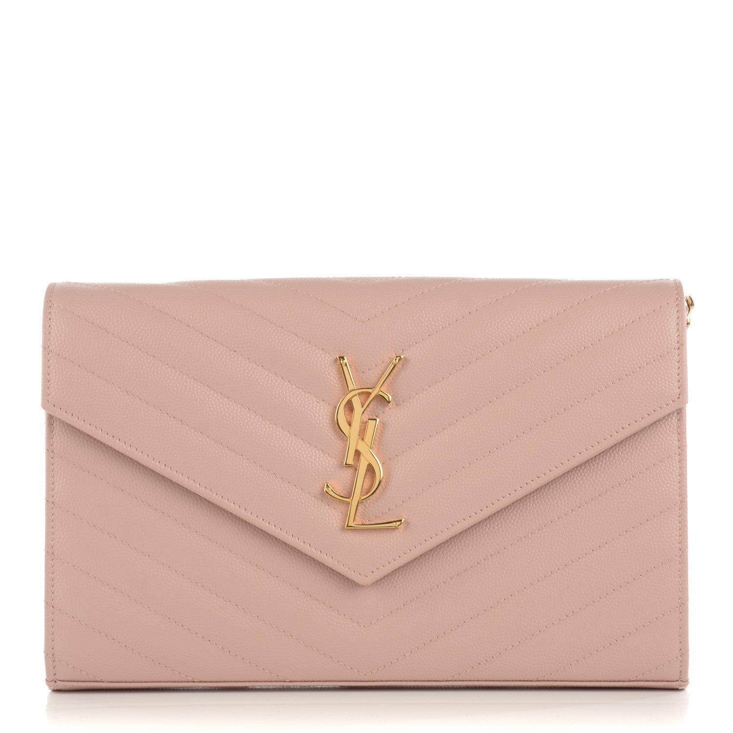 Saint Laurent Grain De Poudre Matelasse Chevron Monogram Chain Wallet Pale Blush 1 of 8