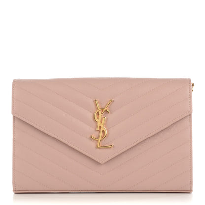 Saint Laurent Grain De Poudre Matelasse Chevron Monogram Chain Wallet Pale Blush 1 of 8