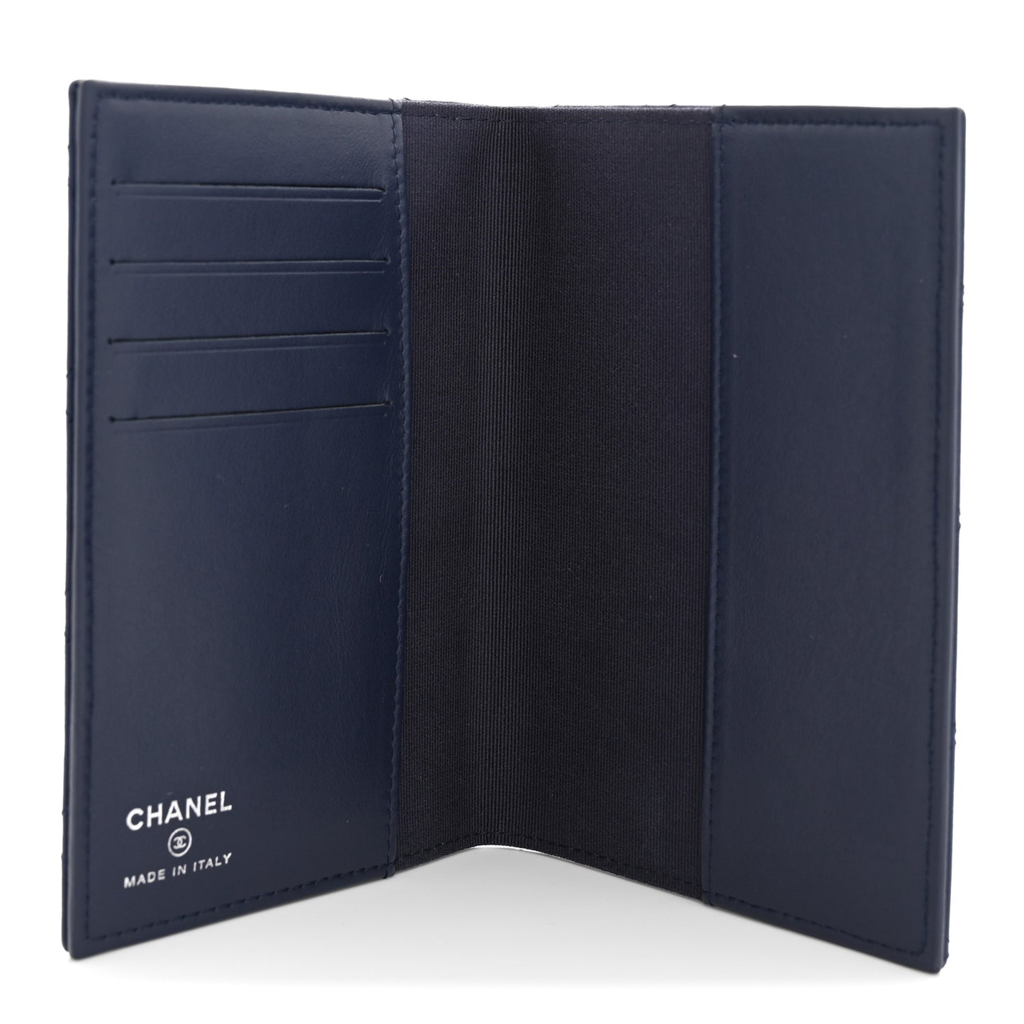Grained Calfskin Quilted Passport Holder Wallet Navy