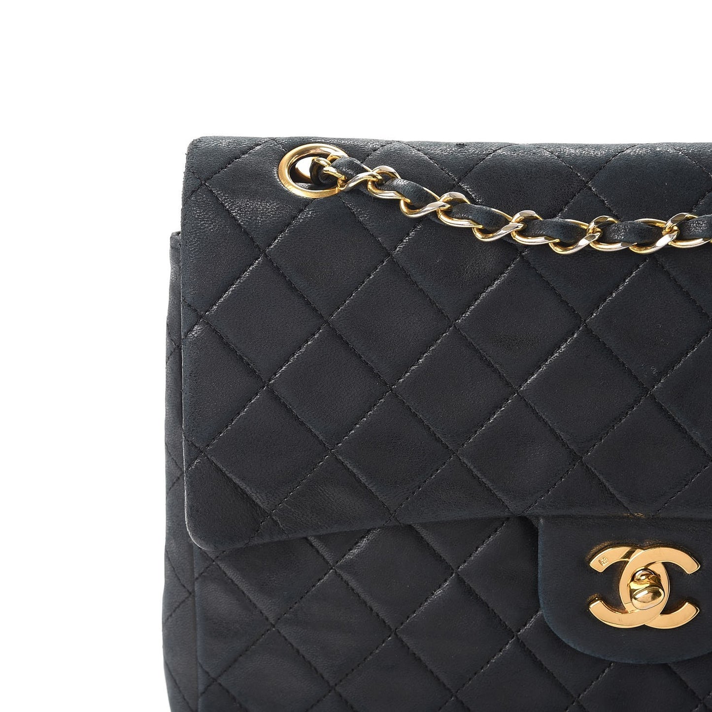 Lambskin Quilted Medium Double Flap Black