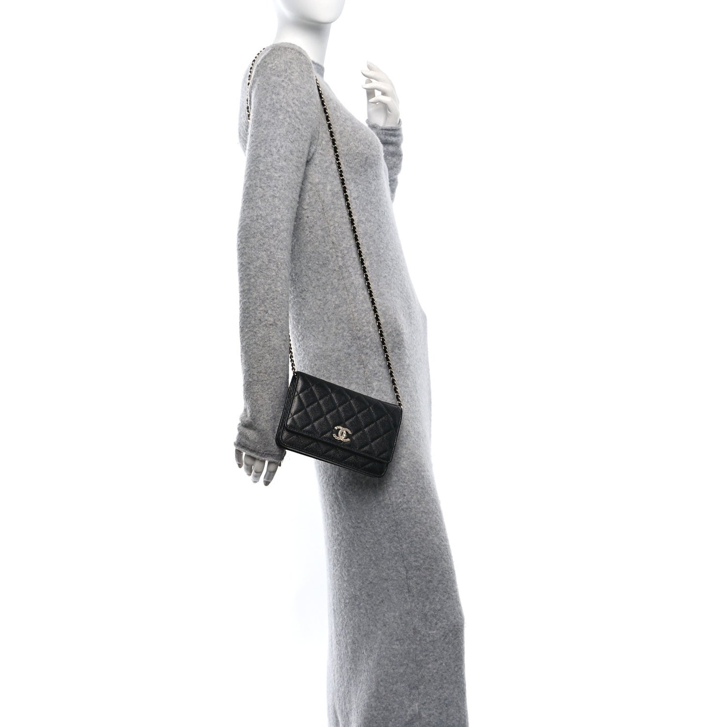 Caviar Quilted Chain CC Wallet On Chain WOC Black